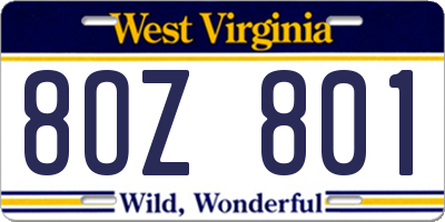 WV license plate 8OZ801