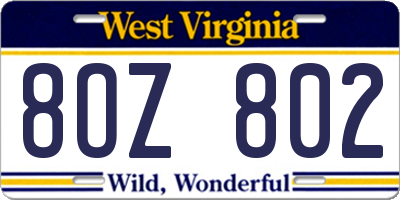 WV license plate 8OZ802