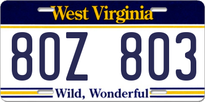 WV license plate 8OZ803