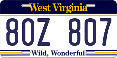 WV license plate 8OZ807