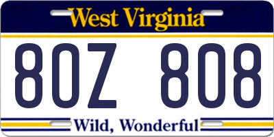 WV license plate 8OZ808