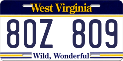 WV license plate 8OZ809