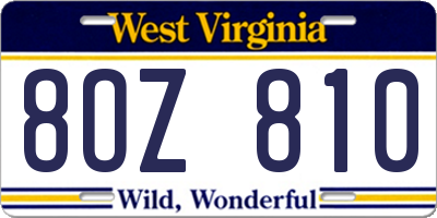 WV license plate 8OZ810