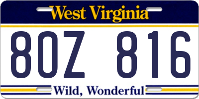 WV license plate 8OZ816