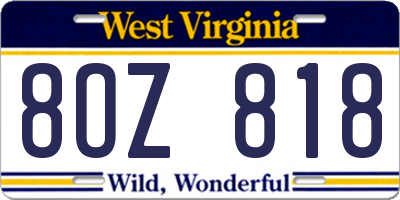 WV license plate 8OZ818