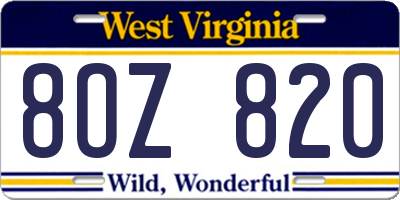 WV license plate 8OZ820