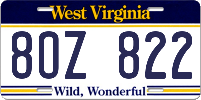 WV license plate 8OZ822