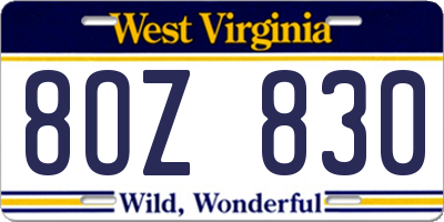 WV license plate 8OZ830