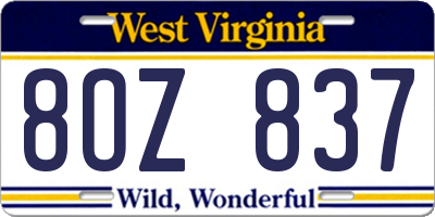 WV license plate 8OZ837