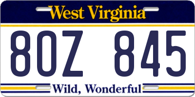 WV license plate 8OZ845