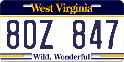 WV license plate 8OZ847