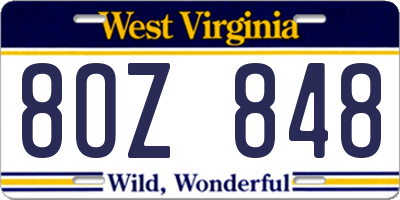 WV license plate 8OZ848