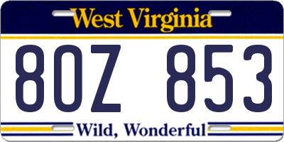 WV license plate 8OZ853