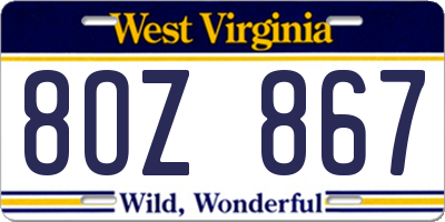 WV license plate 8OZ867