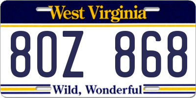 WV license plate 8OZ868