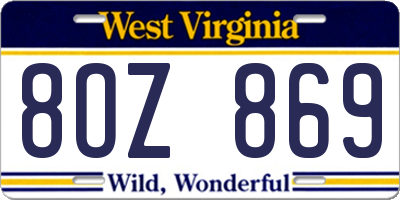 WV license plate 8OZ869