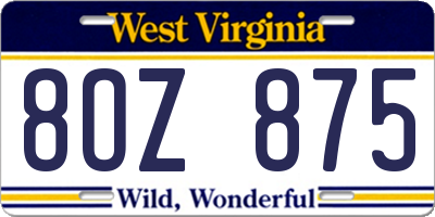 WV license plate 8OZ875