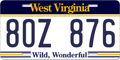WV license plate 8OZ876