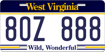 WV license plate 8OZ888