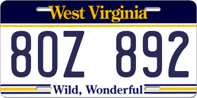 WV license plate 8OZ892