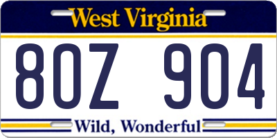 WV license plate 8OZ904