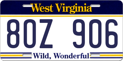 WV license plate 8OZ906