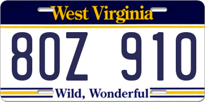 WV license plate 8OZ910