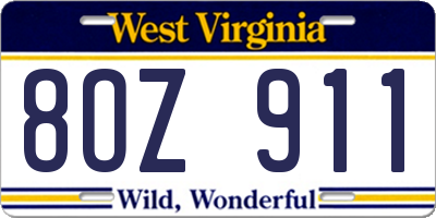 WV license plate 8OZ911