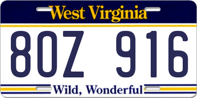 WV license plate 8OZ916