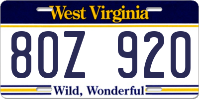 WV license plate 8OZ920
