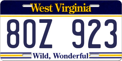 WV license plate 8OZ923