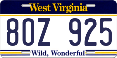 WV license plate 8OZ925