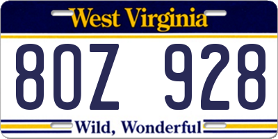 WV license plate 8OZ928