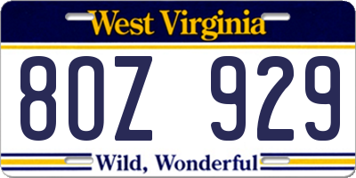 WV license plate 8OZ929