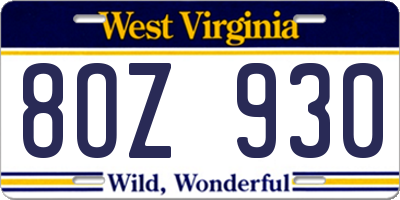 WV license plate 8OZ930