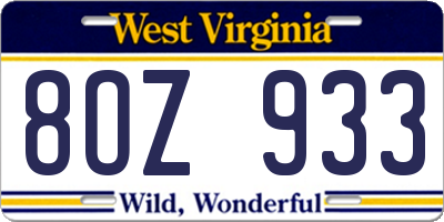 WV license plate 8OZ933