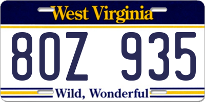 WV license plate 8OZ935