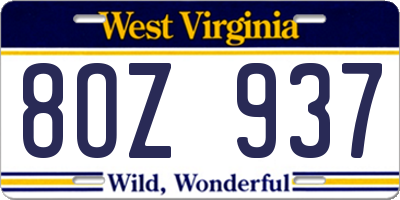 WV license plate 8OZ937