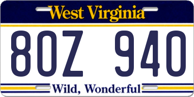WV license plate 8OZ940