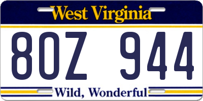 WV license plate 8OZ944