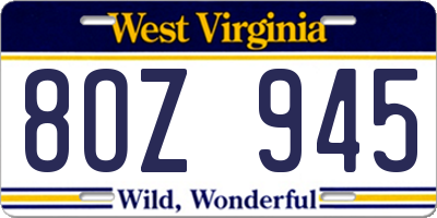 WV license plate 8OZ945