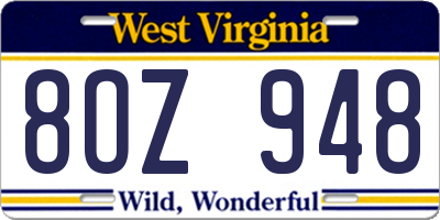 WV license plate 8OZ948