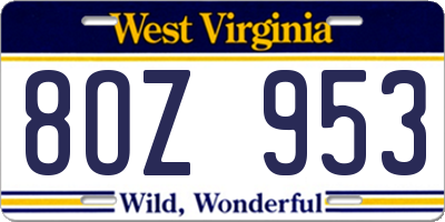 WV license plate 8OZ953