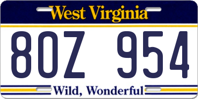 WV license plate 8OZ954