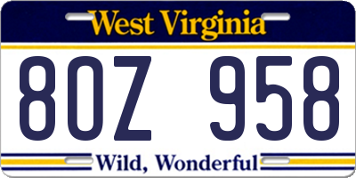 WV license plate 8OZ958