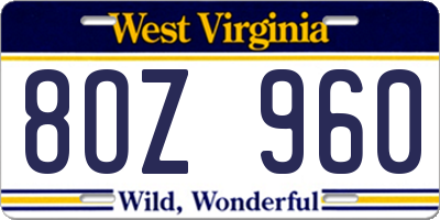WV license plate 8OZ960