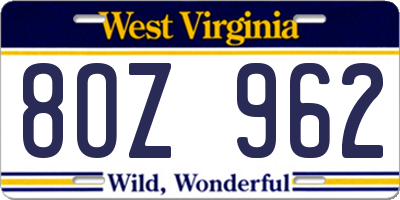 WV license plate 8OZ962