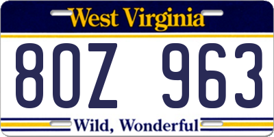 WV license plate 8OZ963