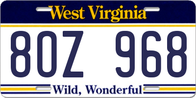 WV license plate 8OZ968