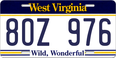 WV license plate 8OZ976